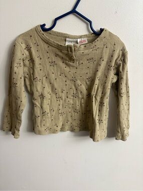 Zara Olive Green Ribbed Floral Long Sleeve Top 2-3 years